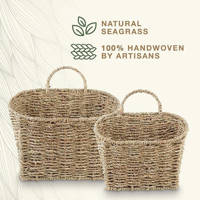 Set of 2 Wicker Hanging Basket for Organizing, Front Door, Flowers