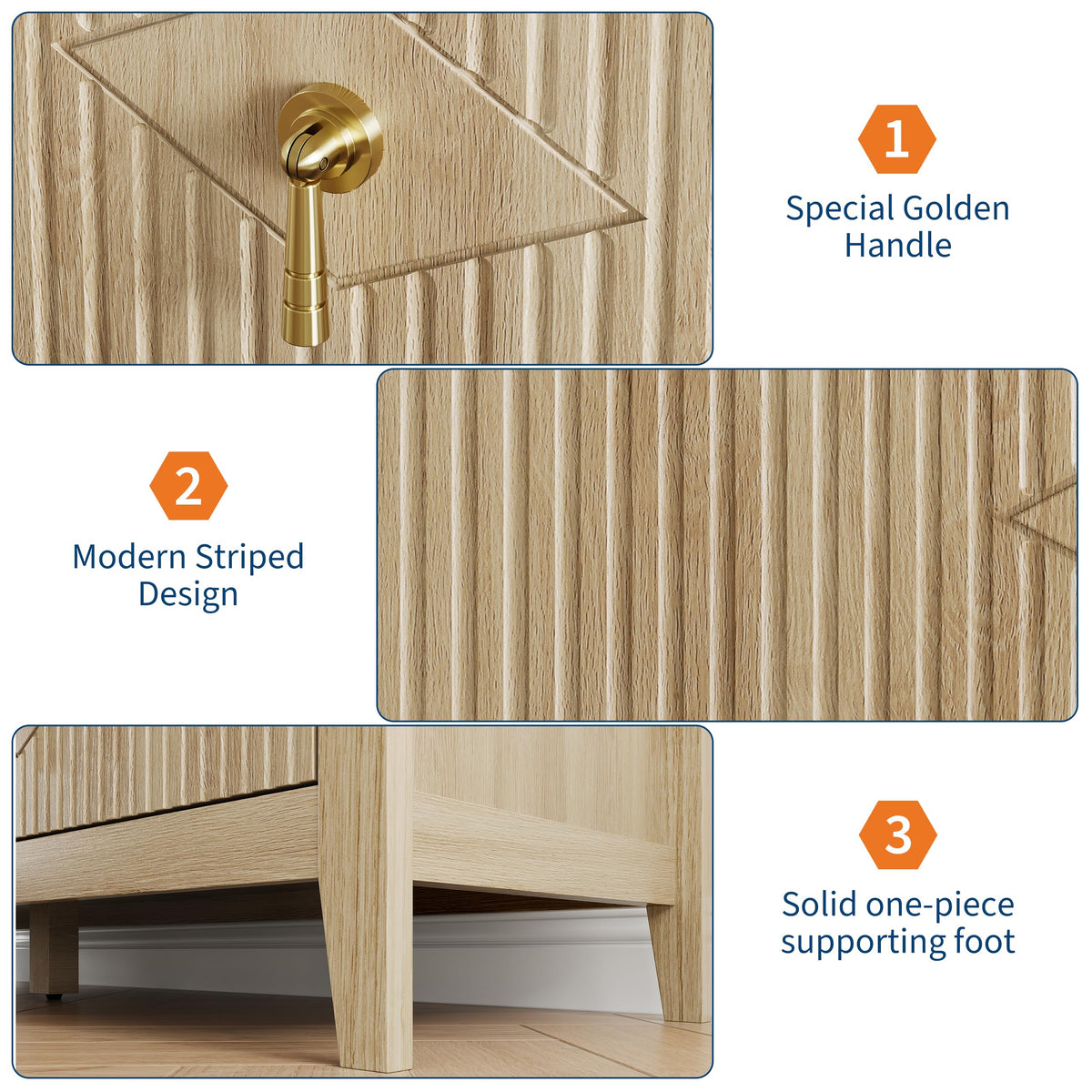 GarveeHome Fluted Dresser for Bedroom, 54 Inch Wide 6-Drawer Wood Dresser, Modern Chest of Drawers, Storage Organizer Cabinet for Living Room, Hallway, Entryway, Natural Oak