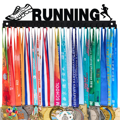 Goutoports Medal Holder Display Hanger Rack Frame for Sport Race Runner - Running Medal Hanger Display - Sturdy Black Steel Metal Over 60 Medals Easy to Install