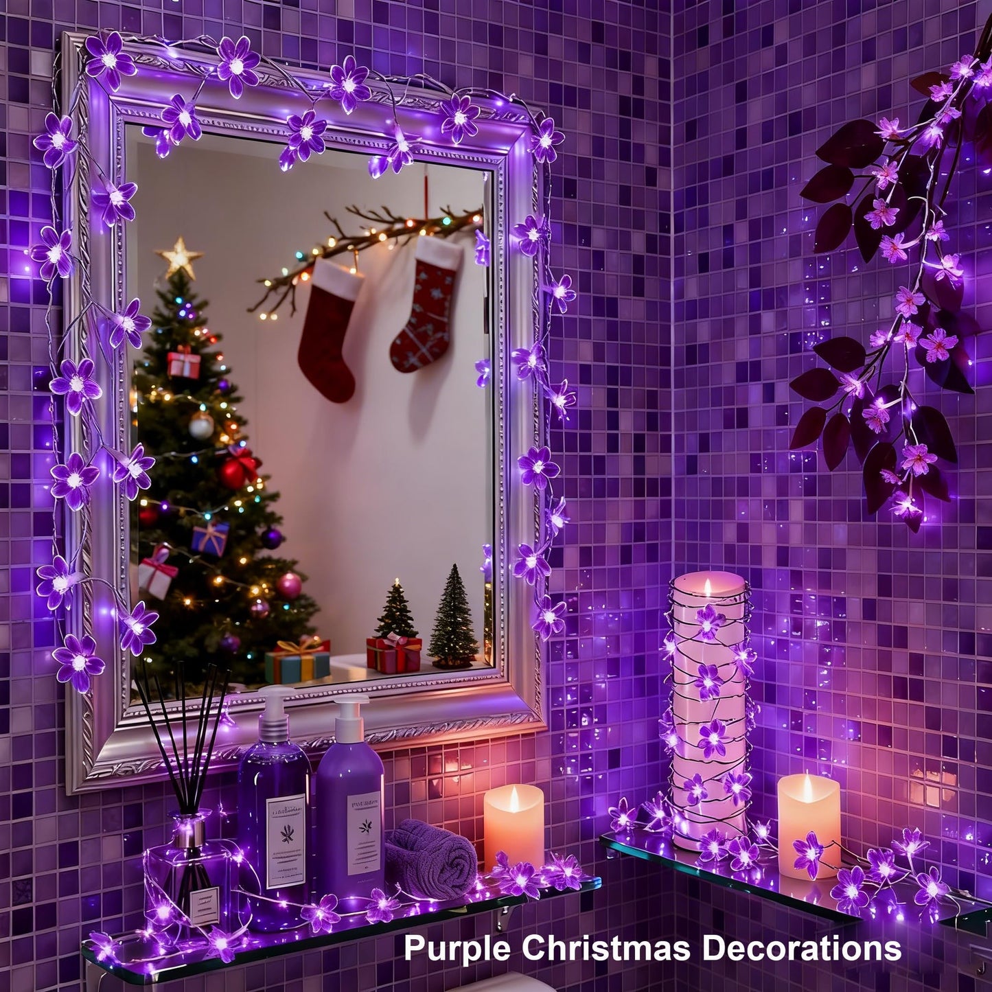 Decorative Connectable 33ft Purple Flower String Lights with 100 LEDs, Memory Function & 8 Modes. Perfect for Bedroom, Christmas, Weddings, Valentine's & Garden Indoor Outdoor Hanging Decorations