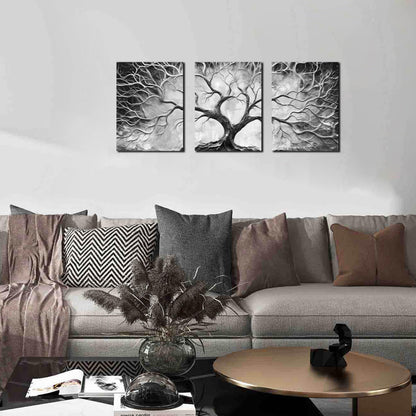 Tree Wall Art for Living Room - Modern Black and White Pictures Wall Art for Bedroom - 3 Piece Wall Decor for Office Size 12" x 16"
