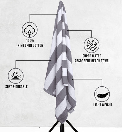 Utopia Towels Cabana Stripe Beach Towels (76 x 152 cm) - 100% Ring Spun Cotton Large Pool Towels, Soft and Quick Dry Swim Towels (Pack of 4) (Red, Navy, Grey, Plum)