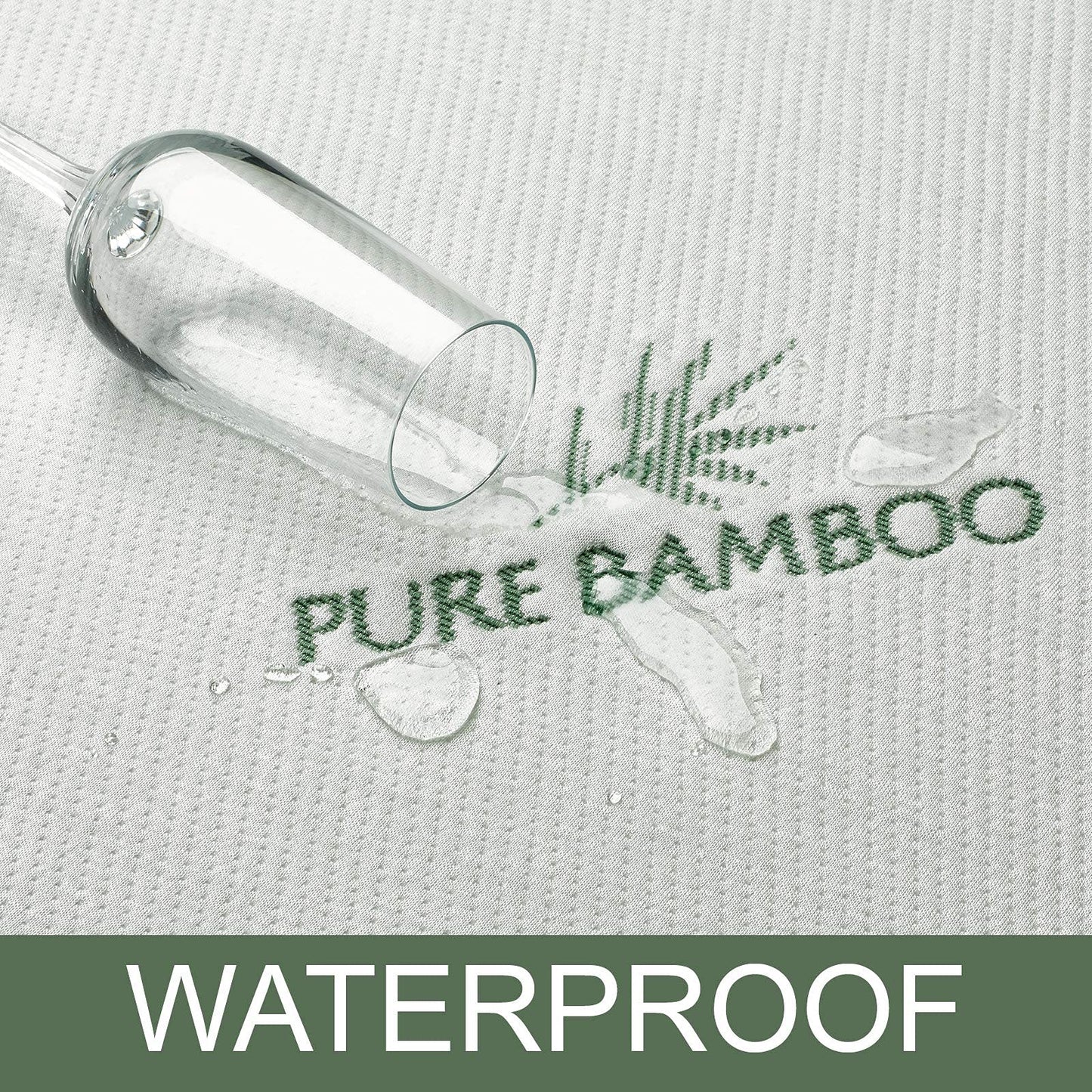 Queen Mattress Protector by PURE BAMBOO, Waterproof - Viscose Derived from Bamboo, Breathable, Noiseless Mattress Cover Protects Against Moisture, Spills, Stains (Queen)