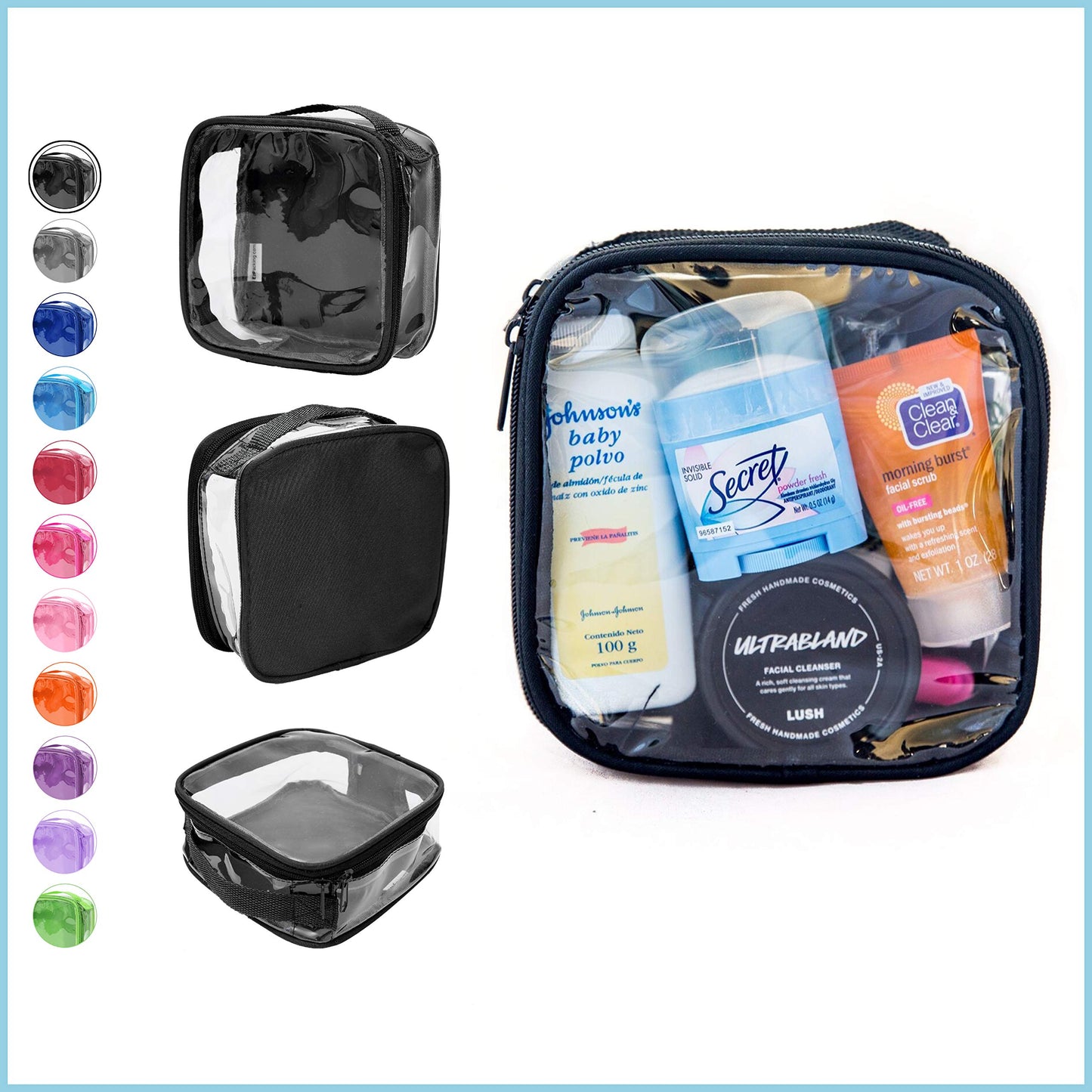 Clear TSA Approved 3-1-1 Travel Toiletry Bag/Transparent See Through Organiser (Black)