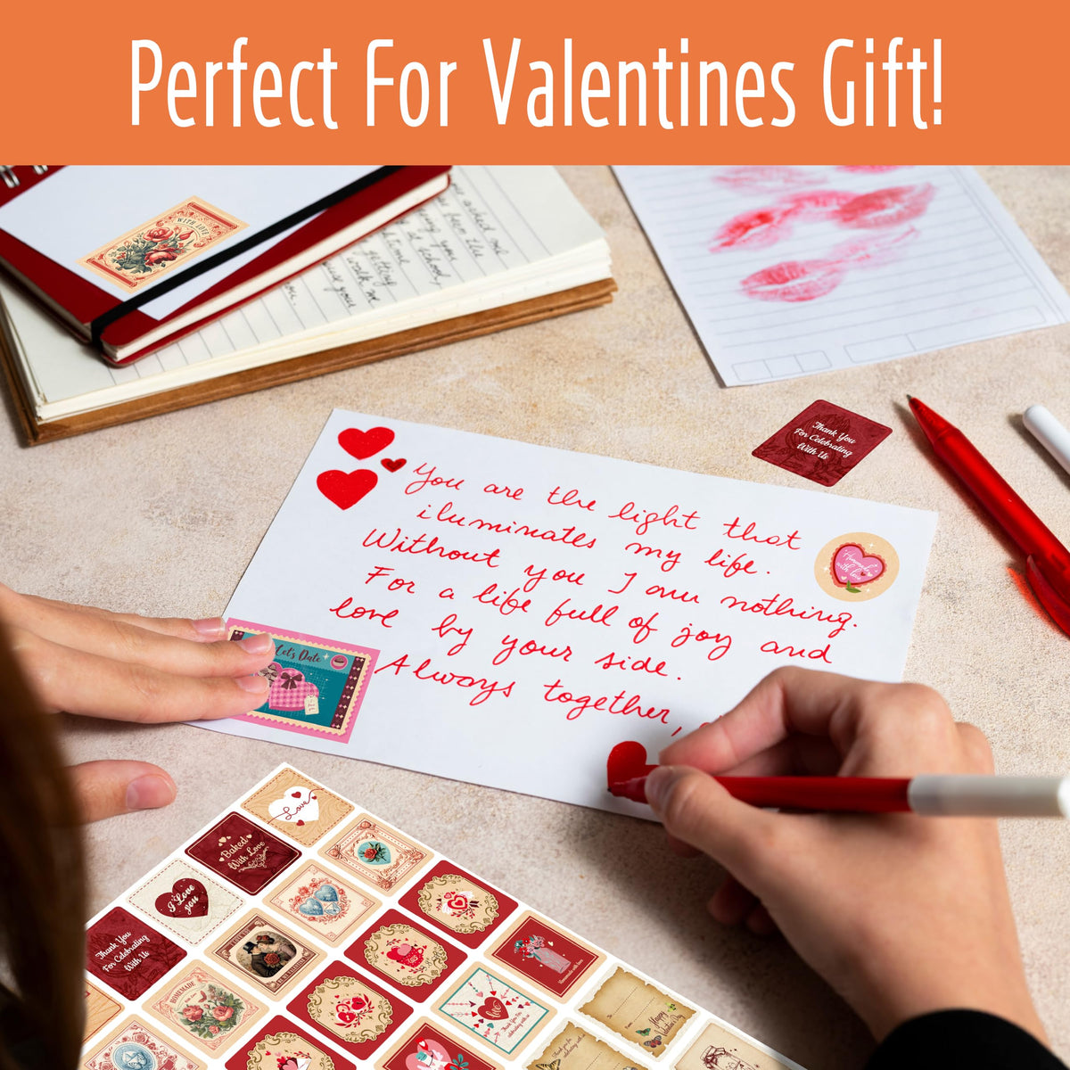 420 PCS Kraft Valentine Stickers, Vibrant Heart Stickers Self-Adhesive Love Decoration Labels, Use for Couple, Valentine's Day, Gifts, Wedding, Anniversary, Scrapbook Decors (15 Sheets)