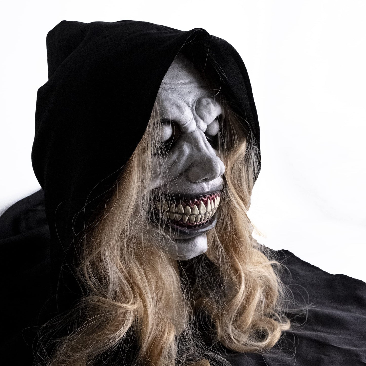 Wellinology Smiling Demon Halloween Scary Mask, Latex Creepy Realistic Ghost Devil Zombie Cosplay Costume Mask Party Props (White Smiling Demon)