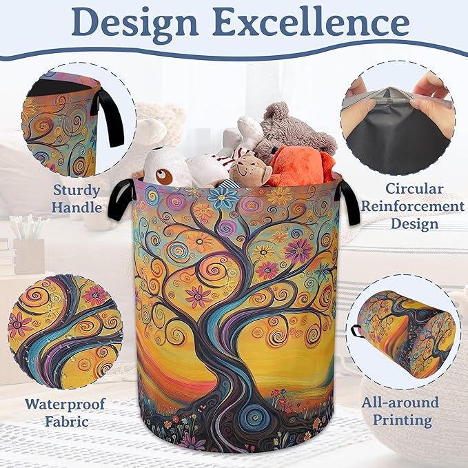 Abstract Tree Flowers Laundry Basket, Oxford Cloth Laundry Hamper