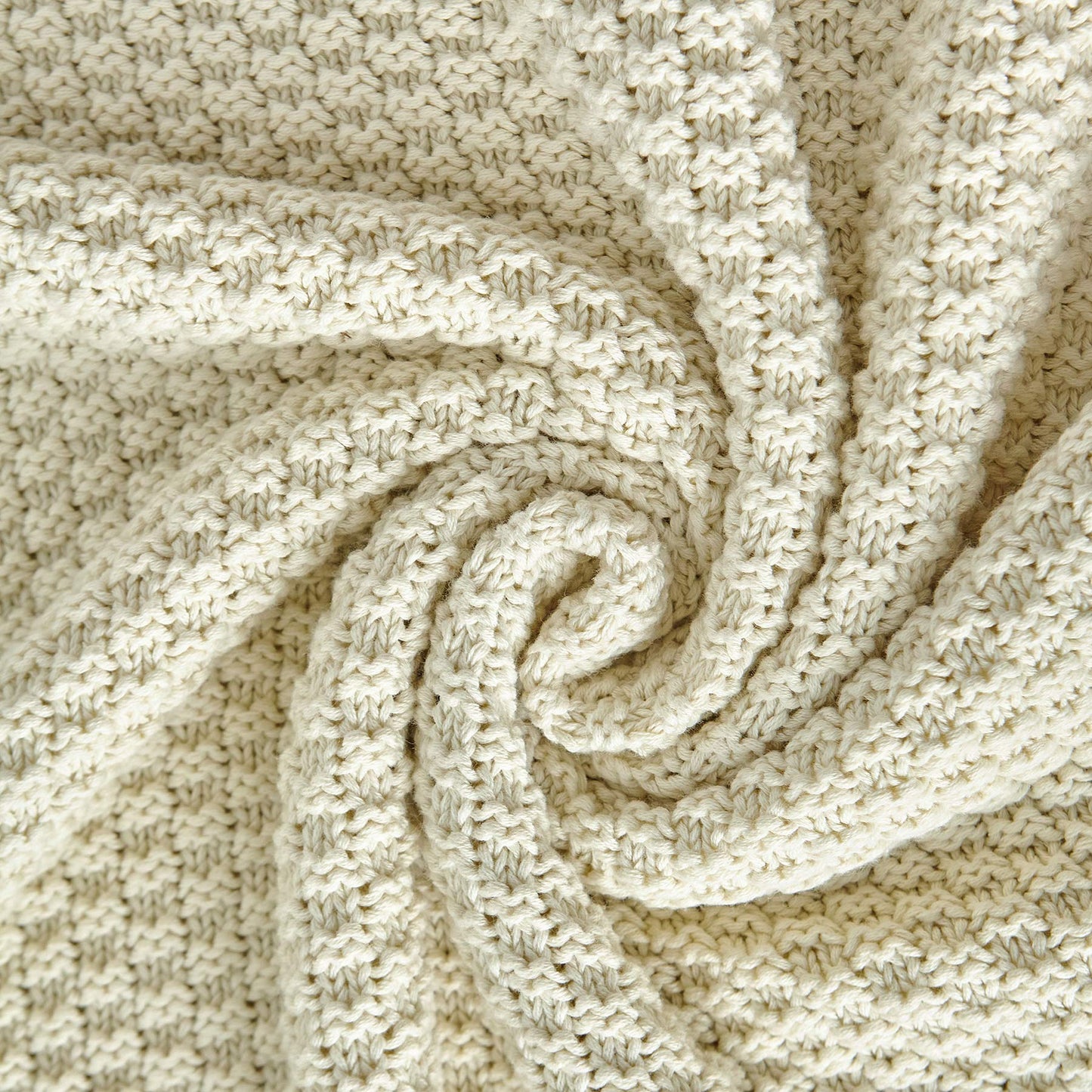 Longhui bedding 100% Cotton Knitted Throw Blanket – Cream, Soft & Cozy, Machine Washable, 60"x80" – Perfect for Living Room, Couch, Sofa, Bed or Travel