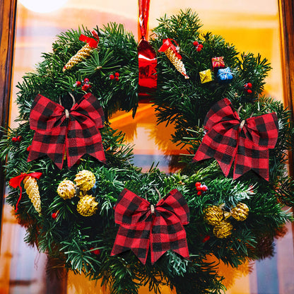 Syhood 20 Pieces Christmas Plaid Bows Ornaments Buffalo Plaid Burlap Bows for Christmas Wreaths Gift Wrapping Tree Crafts DIY Home Party Indoor Outdoor Decoration Supplies (Black and Red)