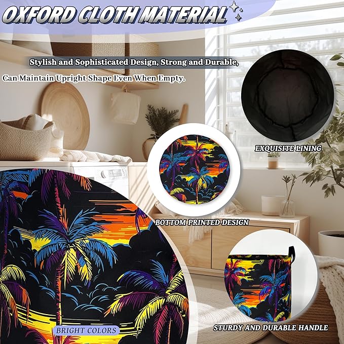 Colorful Palm Tree Laundry Basket Foldable Oxford Cloth Hawaii Laundry Hamper