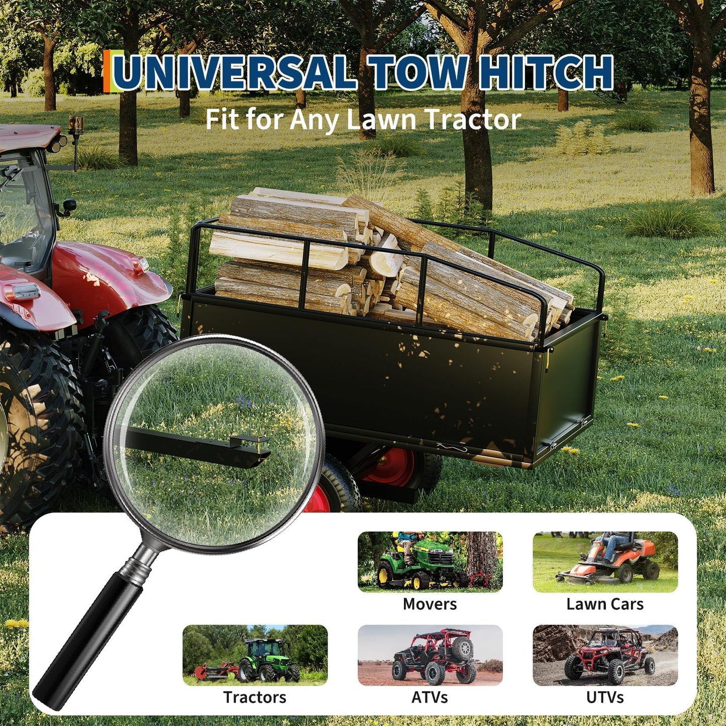 750 lbs 17 Cubic Feet Steel Dump Cart Trailer with Removable Sides, All Terrain Tires for Lawn Mower, Tractor, ATV | Heavy Duty Yard Garden & Farm Utility Trailer for Hauling Rocks, Soil, Debris