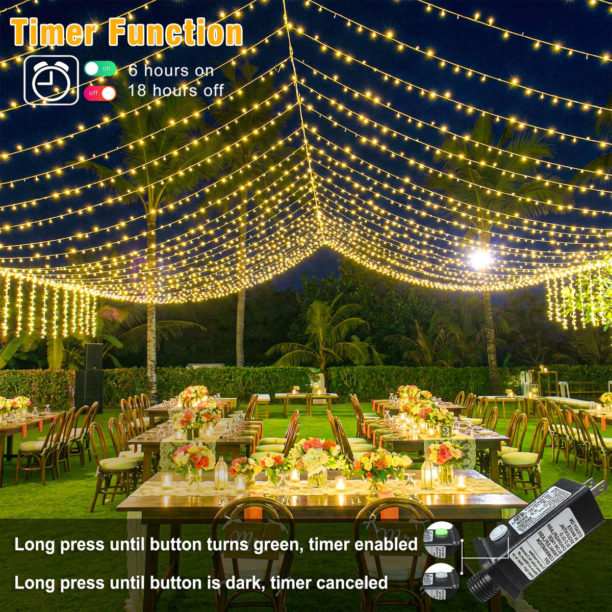 Nielfoi 100FT 300 LED Outdoor String Lights, Plug in Connectable Christmas Lights Indoor, Waterproof 8 Modes String Lights for Outside Bedroom Patio Wedding Garden Party Decorations, Warm White