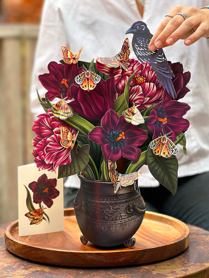 Freshcut Paper Pop Up Cards, Moonlight Garden, 12 Inch Life Sized Forever Flower Bouquet 3D Popup Greeting Card, Halloween Cards, Birthday Card, Blank Notecard & Envelope
