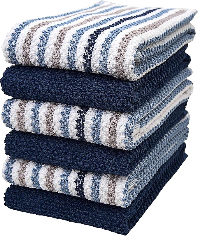 Premium Kitchen Towels | Large Cotton Kitchen Hand Towels | Popcorn Striped