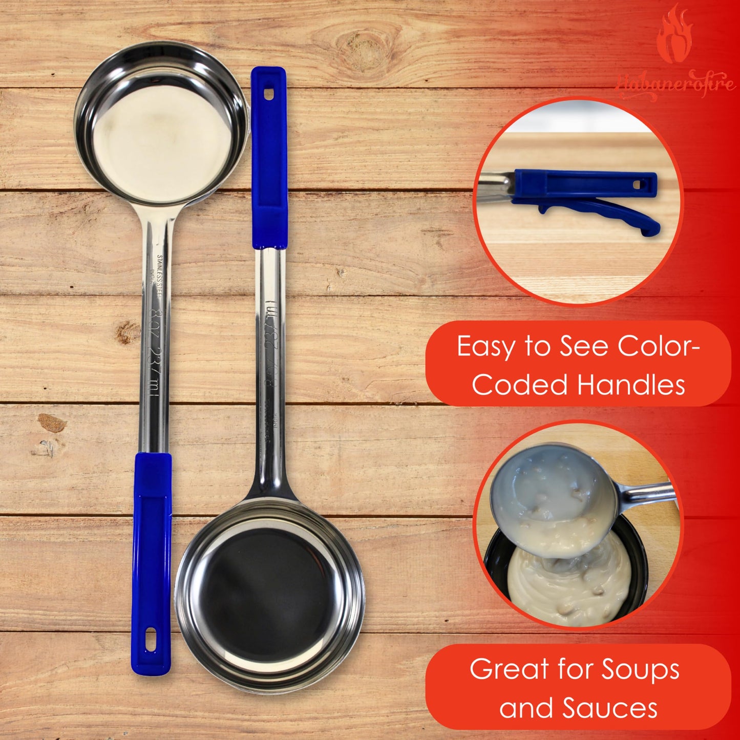 Habanerofire 8 oz Solid Stainless Steel Portion Control Ladle Spoon