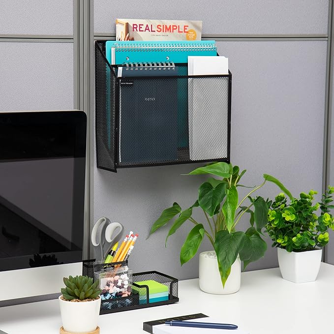 Mind Reader Vertical File Storage, Desktop Organizer, Wall Mount, Metal Mesh