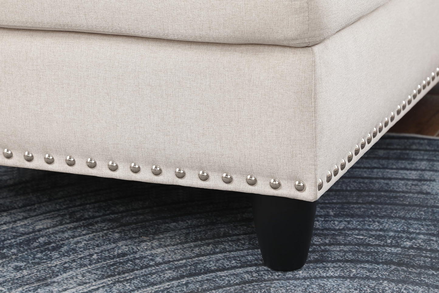 Ball & Cast 98" L Shaped Sectional Couch for Living Room with Storage Ottoman & Nailhead Trim,4 Seat Linen Upholstered Modular Sectional Sofa Set 3 PCS W/Chaise & Cup Holders,for Home,Office,Beige