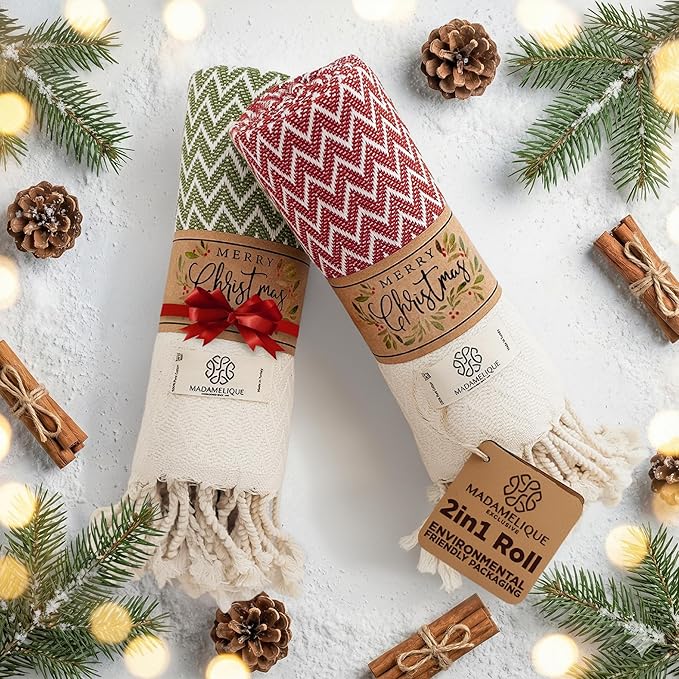 Madamelique Christmas Hand Towels Set of 2-18 x 40 Inches