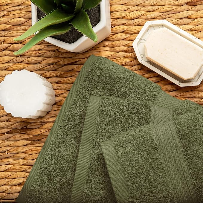 Superior Egyptian Cotton Solid Towel Set, Washcloths 13” x 13”, Hand Towels 20”