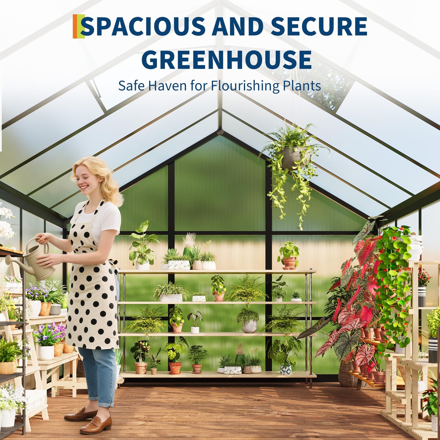 Garvee 6 X 10 Ft Greenhouse, Greenhouses for Outside, Polycarbonate Greenhouse with Aluminum Frame, Lockable Door and Ajustable Roof Vent for Backyard, Green Houses for Outside Garden Backyard, Patio
