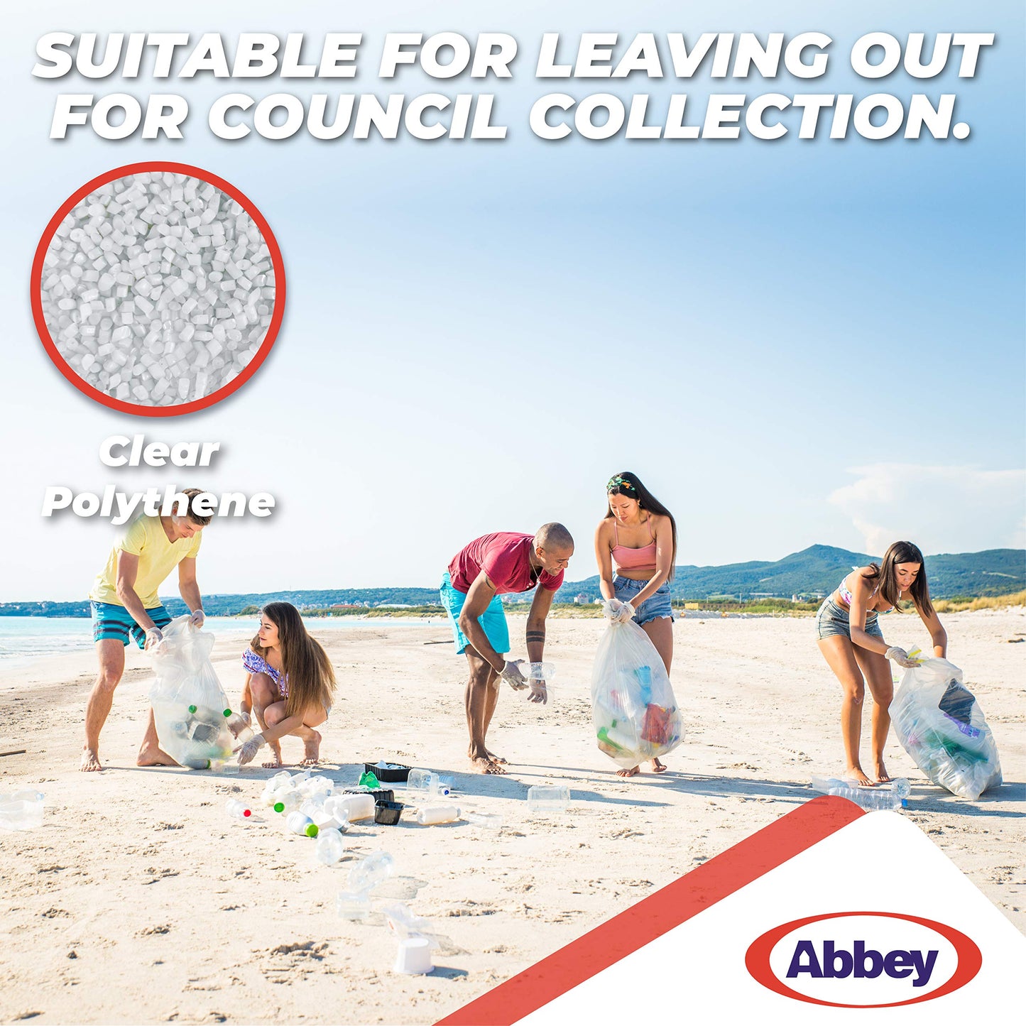 Abbey Pack of 100 Clear Plastic Recycling Bin Bags 90L – Transparent Recycling Bags for Kitchen, Bathroom, Bedroom, Office – Polythene Bin Liners bags –Clear Refuse Sacks 18 x 29 x 39 Inch – 64 Gauge