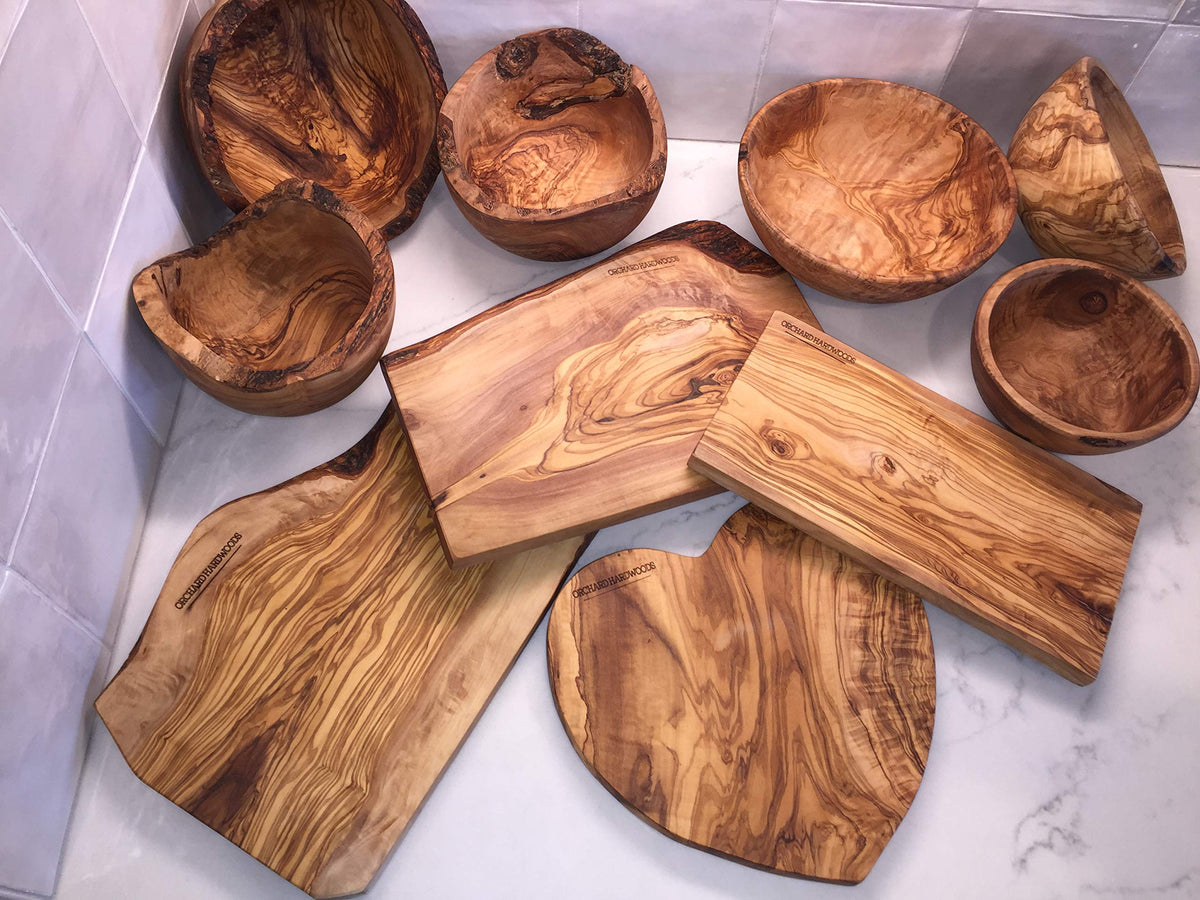 ORCHARD HARDWOODS 12" Rustic Oval Artisan Olive Wood Dough Bowl Bread Basket Boat Shaped - Live bark edge. Farmhouse Decor for Fruit, Salads, Snacks, Popcorn. In Lg 10" or XL 12". (XL 12x6-7x4)