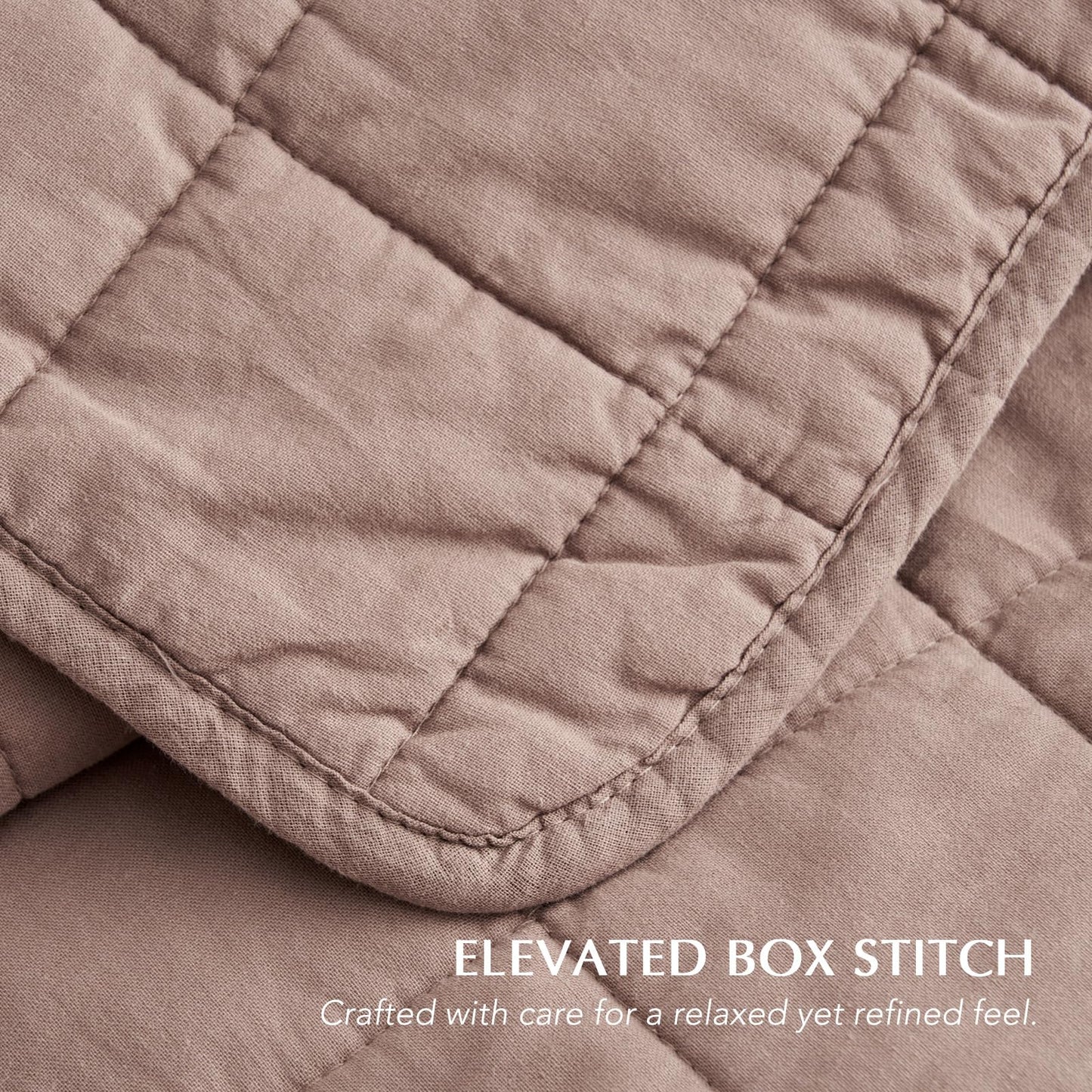 EVERGRACEHOME 100% Cotton Box Stitch Quilt Bedding Set Queen Size 3 Pieces, Garment-Washed Lightweight Soft Cozy Coverlet, Quilted Bedspread Sets with 2 Shams for All Season, Clay