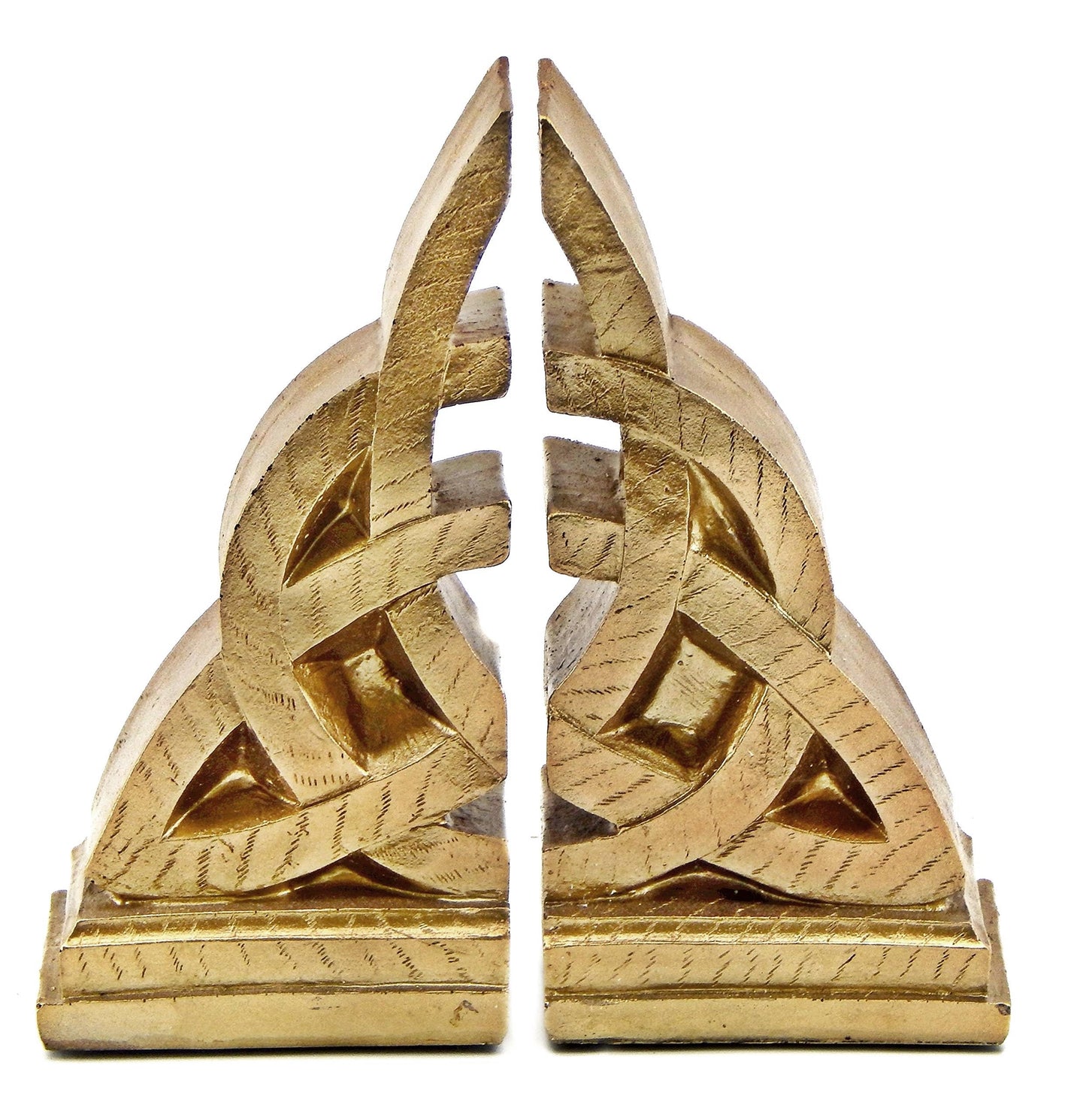 Bellaa 21787 Decorative Bookends Golden Celtic Knot Triquetra Irish Theme Mystical Design Endless Celts Symbol 8 Inch Polyresin