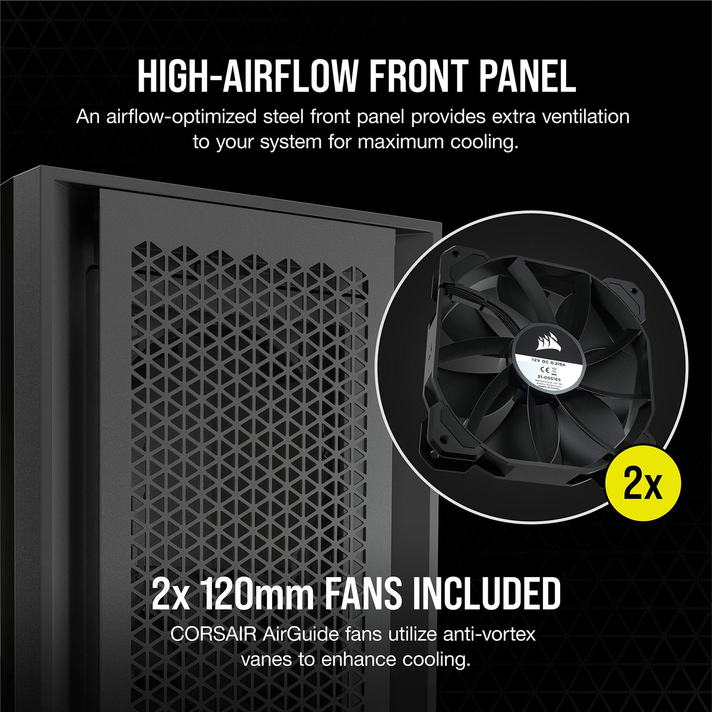 Corsair 5000D Airflow Tempered Glass Mid-Tower ATX Case (High-Airflow Front Panel, Corsair RapidRoute Cable Management System, Two Included 120mm Fans, Motherboard Tray with Fan Mounts) Black