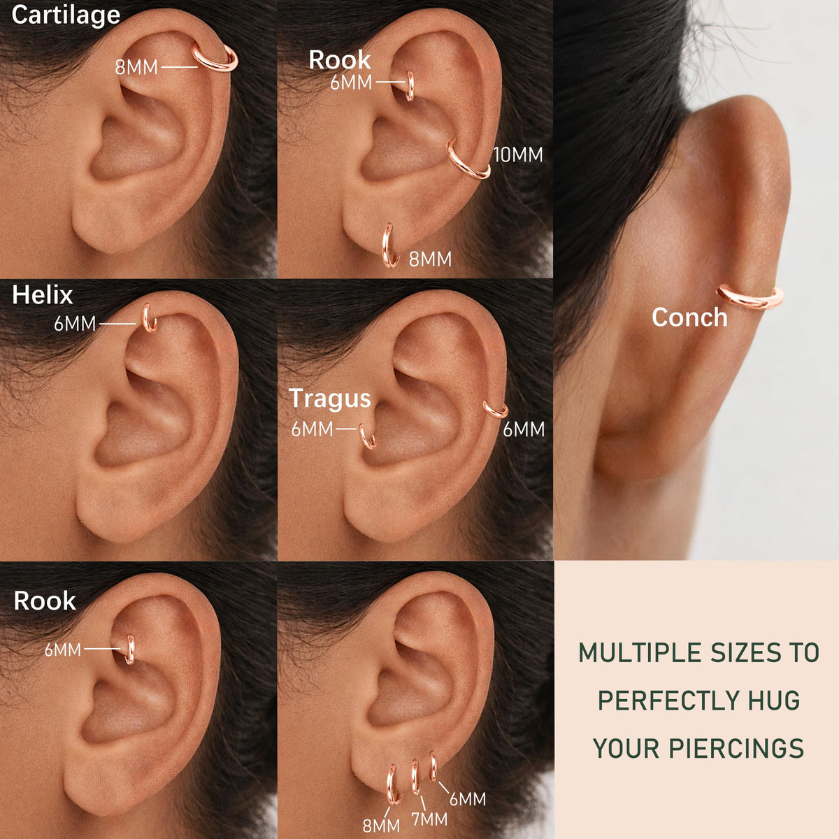 Gokeey Small Gold Huggie Hoop Earrings Set for Women 14K Gold Plated Hypoallergenic Lightweight Earrings for Sensitive Ears Everyday Earrings for Cartilage Piercings Rose Gold 4 Pair