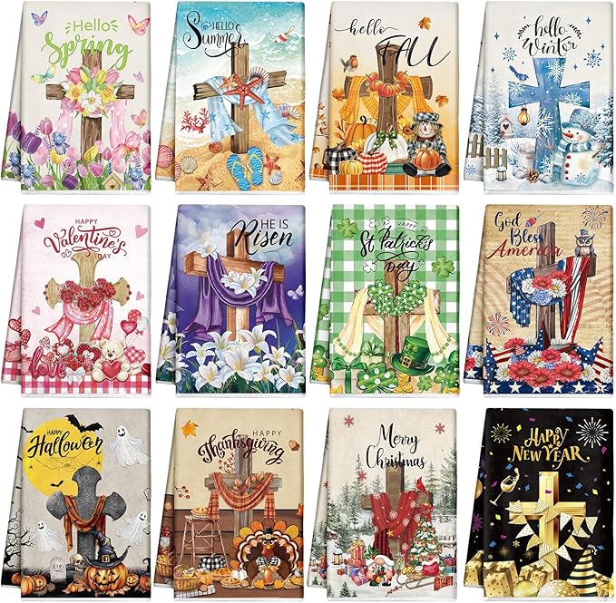 12 Pcs Seasonal Kitchen Towels Set