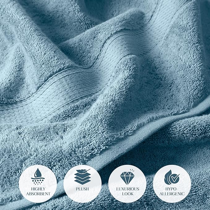SUPERIOR Solid Egyptian Cotton Towel Set, Washcloths 13” x 13”, Hand Towels 20”