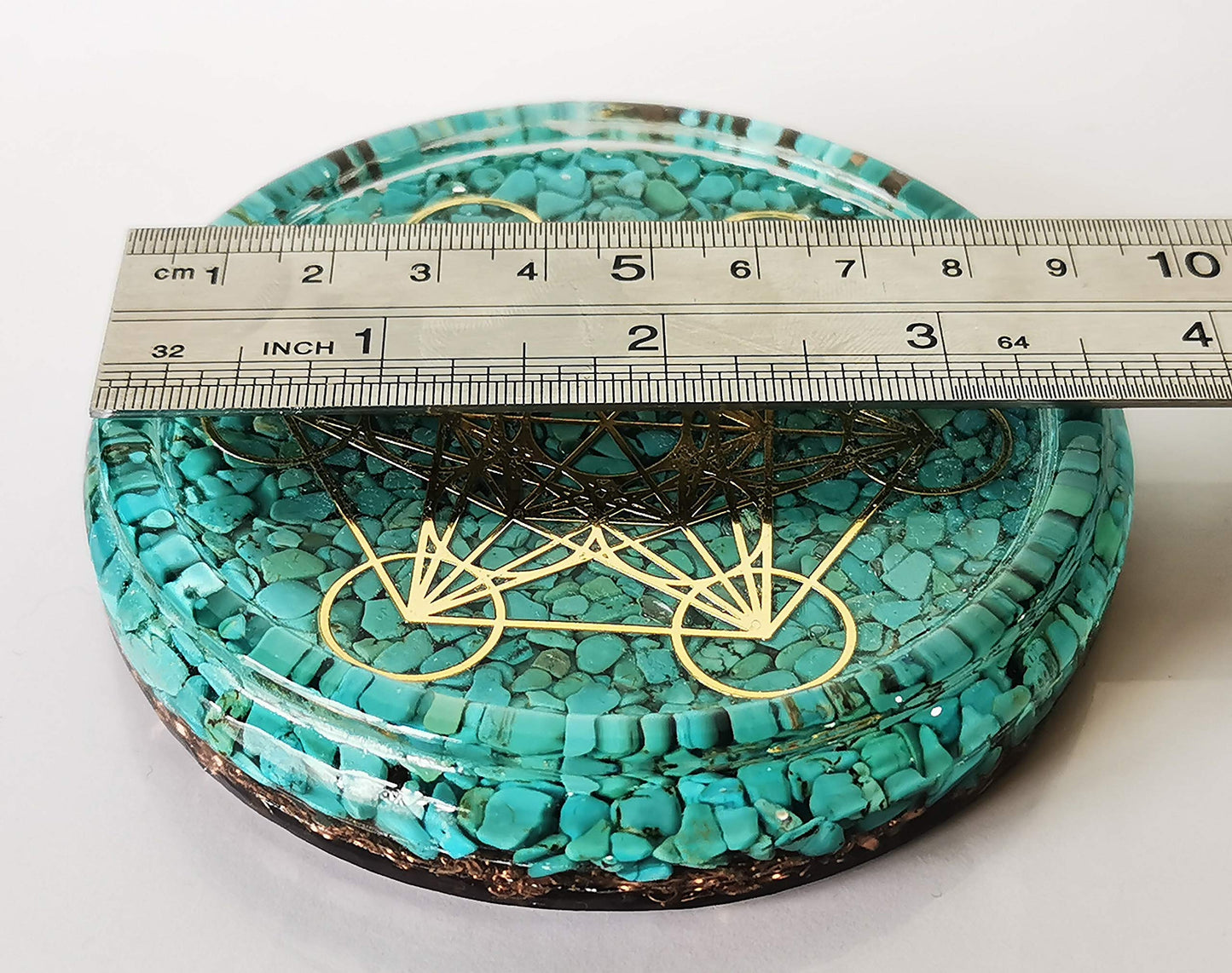 ZZYBIA LARGE 4" Turquoise Crystals Metatron's Cube Merkaba Coaster Water Charging Plate Energy Dome