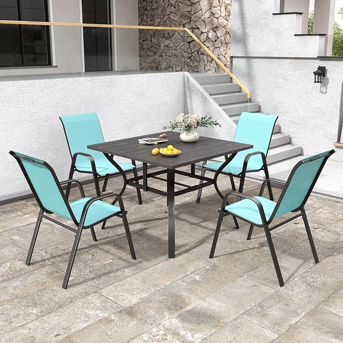 Patio Chairs Set of 8, Stackable Outdoor Dining Chairs for All Weather Textilene Fabric & Metal Frame, Outdoor Chairs Set for Backyard Deck Garden