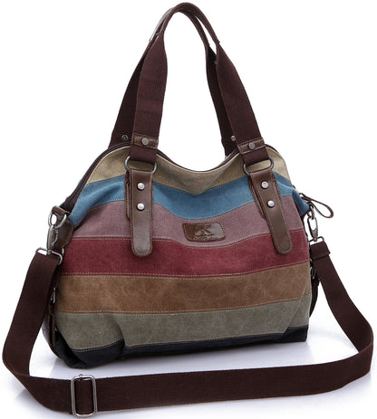 FreeMaster Women's Canvas Multi-Color Hobos Shoulder Bag Tote Handbag (Multi-Color-A)
