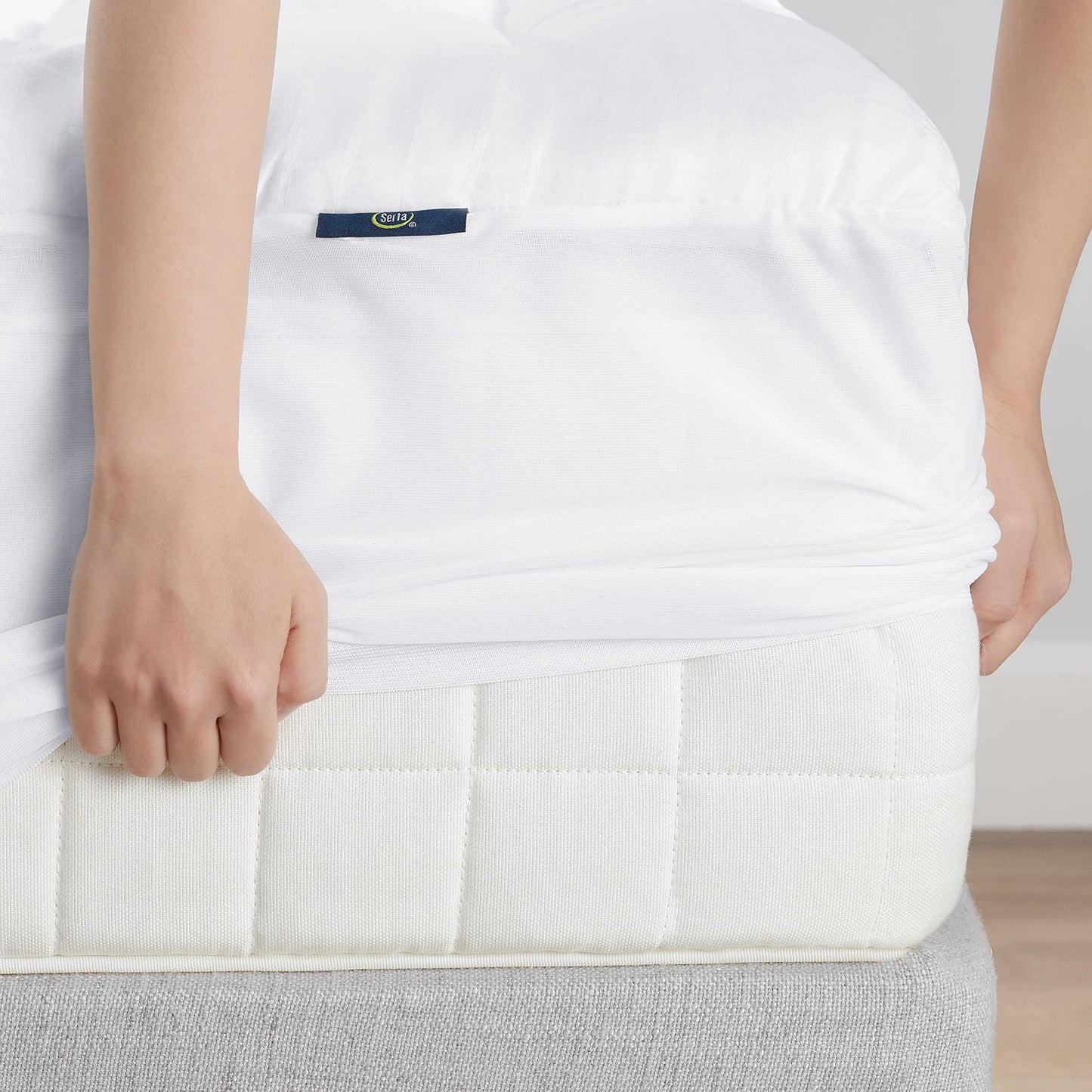 Serta ComfortSure Mattress Cover, Fitted Pillow Top Mattress Pad, Super Soft and Breathable Quilted Cotton Protector with 18" Elastic Deep Pockets for Secure Fit, Full, White