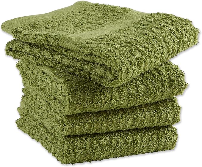 DII Basic Terry Collection Waffle Dishtowel Set, Solid Antique Green, 4 Piece