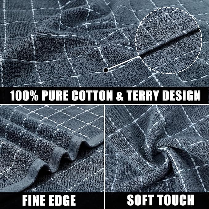 Mordimy 100% Cotton Terry Cloth Dish Cloths, Soft and Absorbent Checkered Dish