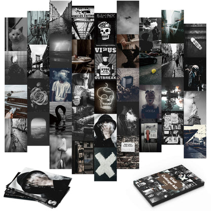 Grunge Aesthetic Wall Collage Kit - 40pcs 4x6inch Dark & Black Picture Set for Dorm & Bedroom Room Decor