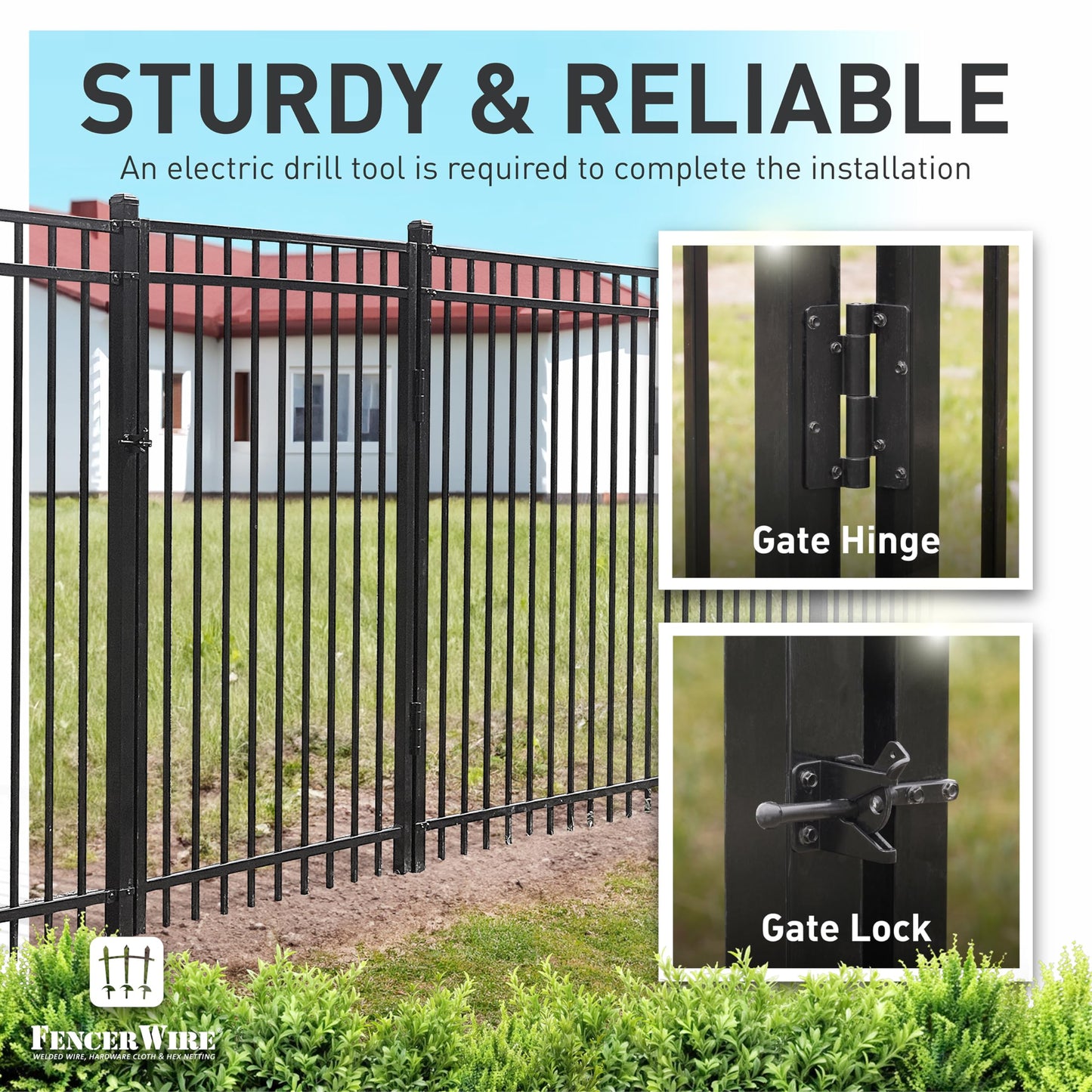 Fencer Wire Heavy Duty Arched Decorative Fence Gate, 4FT Height x 5FT Width Outdoor Fence Gate, Outdoor Anti-Rust Metal Steel Gate for Fencing Barrier, Garden Gate with Gate Lock