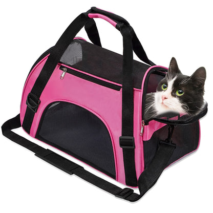 Soft-Sided Foldable Cat/Dog/Pet/Puppy Carrier Bag,Portable Pets Travel Carriers For Cats/Dogs/Pets With Shoulder Strap & Removable Mat,Durable Comfort Cat Basket Airline Approved(Pink,Small)