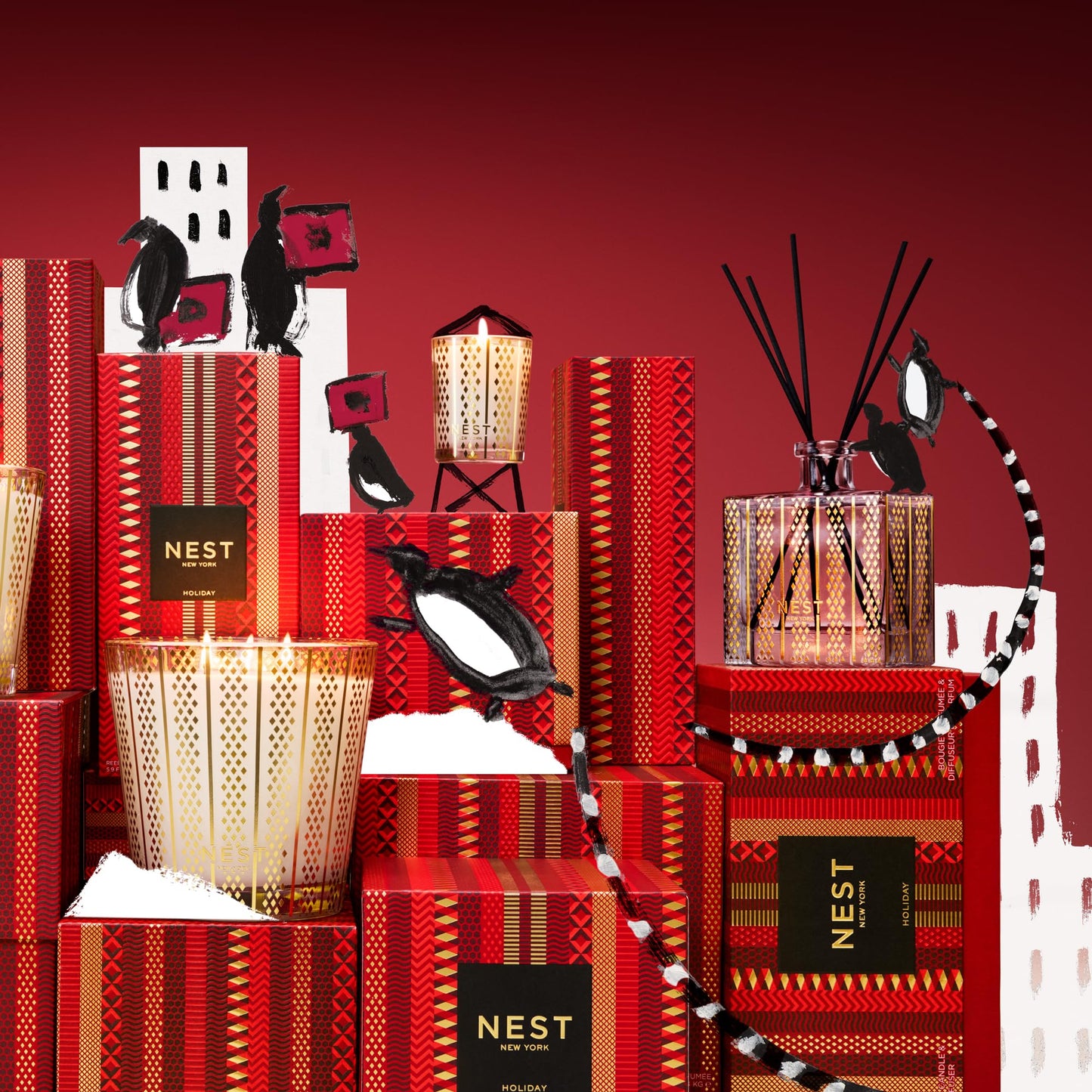 NEST New York Scented 3-Wick Christmas Candle, Holiday - 21.2 oz - Up to 100-Hour Burn Time - Reusable Glass Vessel
