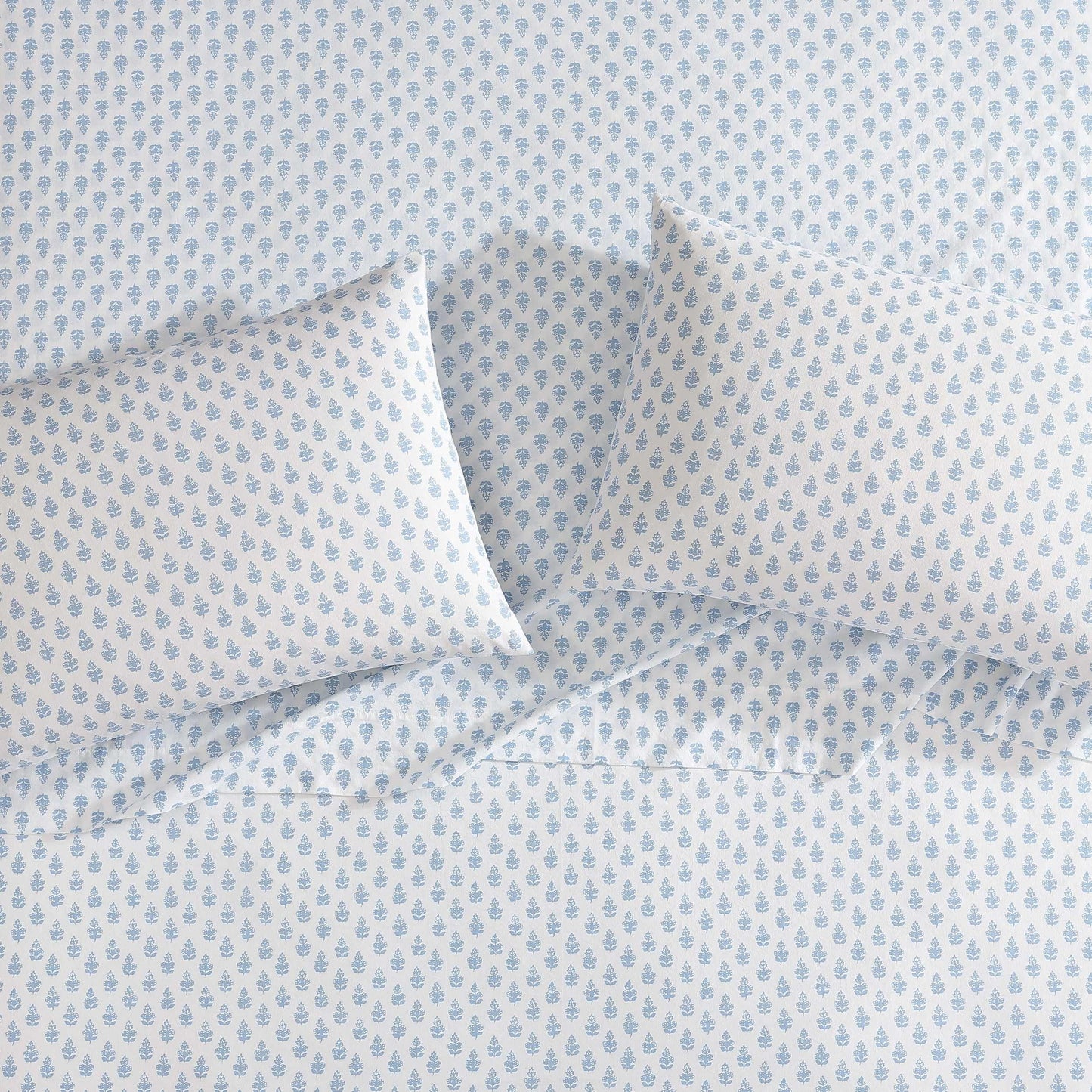 Laura Ashley - Twin Size Sheet Set, 100% Cotton Percale Bedding with Matching Pillowcase, Fully Elastic Fitted Sheet, Deep Pocket, Floral Room Decor (Francesca Blue)