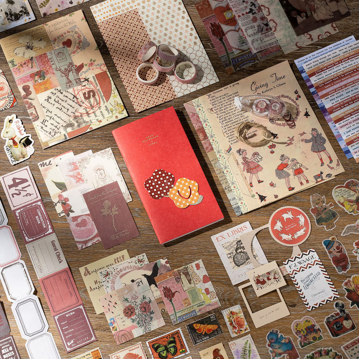 JOYCHOIC Vintage Scrapbook Supplies Aesthetic Journaling Kit, Scrapbook Papers Quote Stickers TN Notebook Large Collection for Bullet Junk Journal, Planner DIY Arts Craft Collage