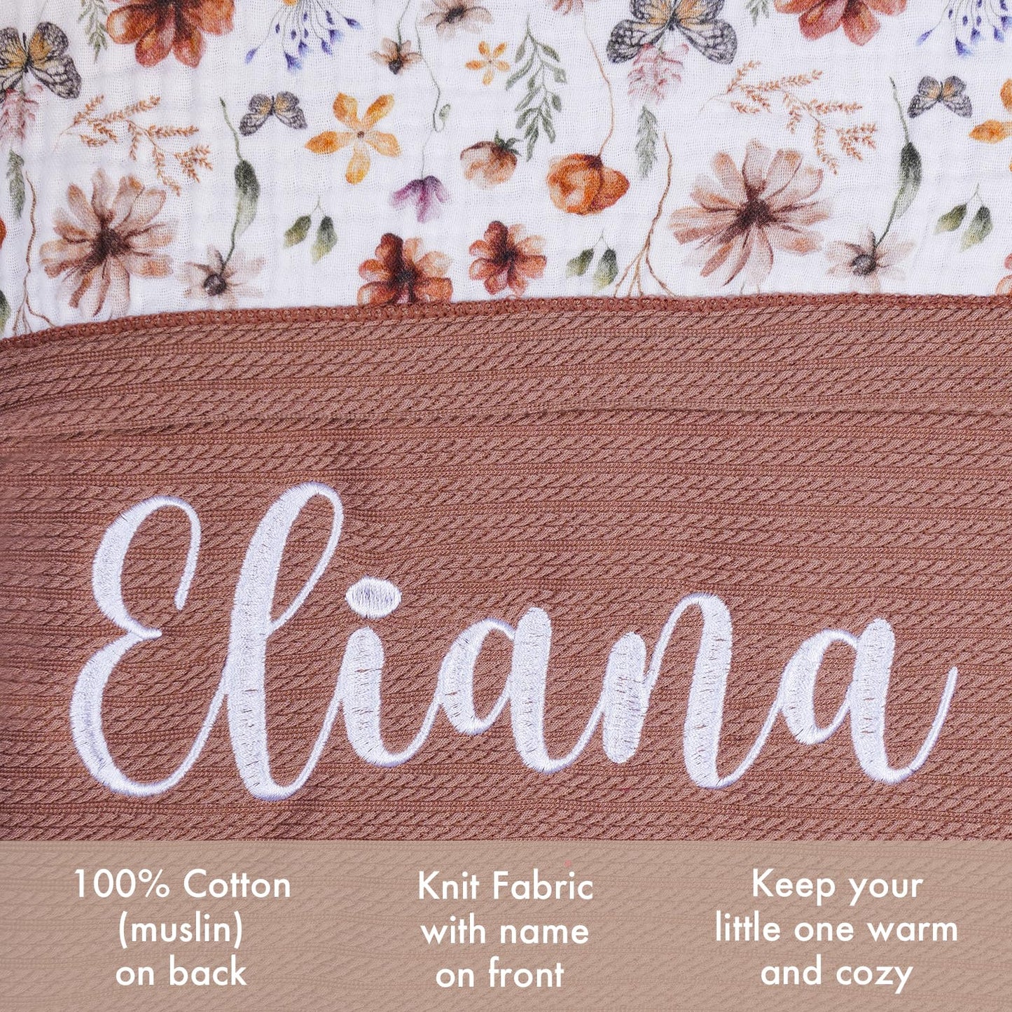 Personalized Baby Blanket with Name – Custom Knit Blanket, 27x40in Floral Embroidered Nursery Blanket for Girls – Customized Baby Blanket, Soft Newborn Gift & Custom Baby Gifts (Baby Brown)