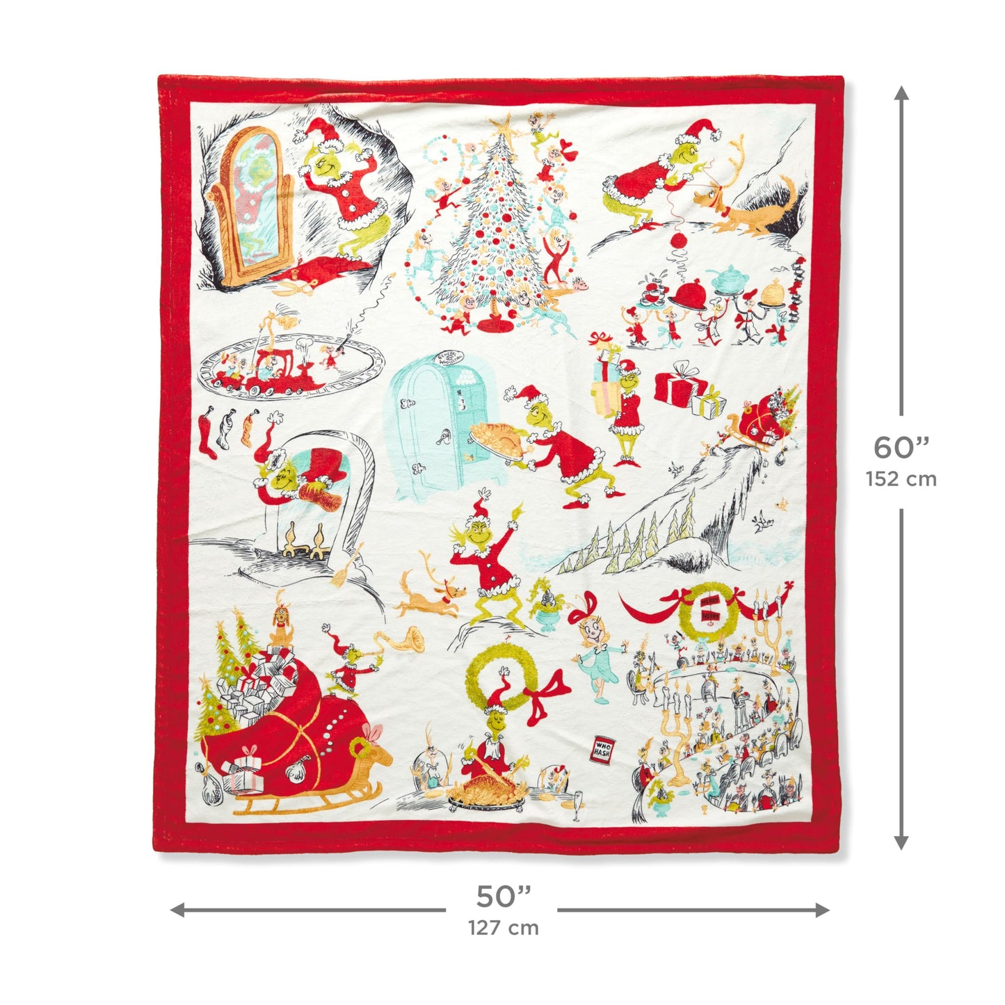 Hallmark Dr. Seuss's How The Grinch Stole Christmas! Throw Blanket (Storybook Scenes), 50x60