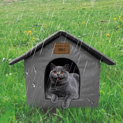 Vinnypet Cat House for Outdoors Waterproof Weatherproof Cat Cave Pet Shelter with Plush Cushion for Feral Cats/Dogs 35x30x35cm