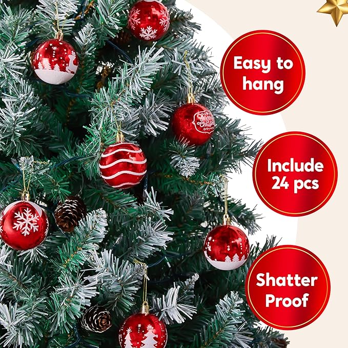 Joiedomi 24 Pcs 2.3” Red & White Christmas Ball Ornaments, Shatterproof Plastic Christmas Tree Ornaments, Hanging Decor for Wreath Garland Party Weddings Holidays