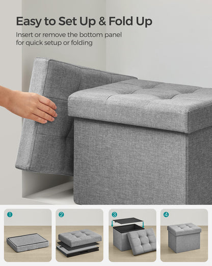 SONGMICS Mazie Collection - Small Folding Storage Ottoman, Foot Rest Stool, 12.2 x 16.1 x 12.2 Inches, 286 lb Load Capacity, for Living Room, Bedroom, Home Office, Dorm, Light Gray ULSF102G02