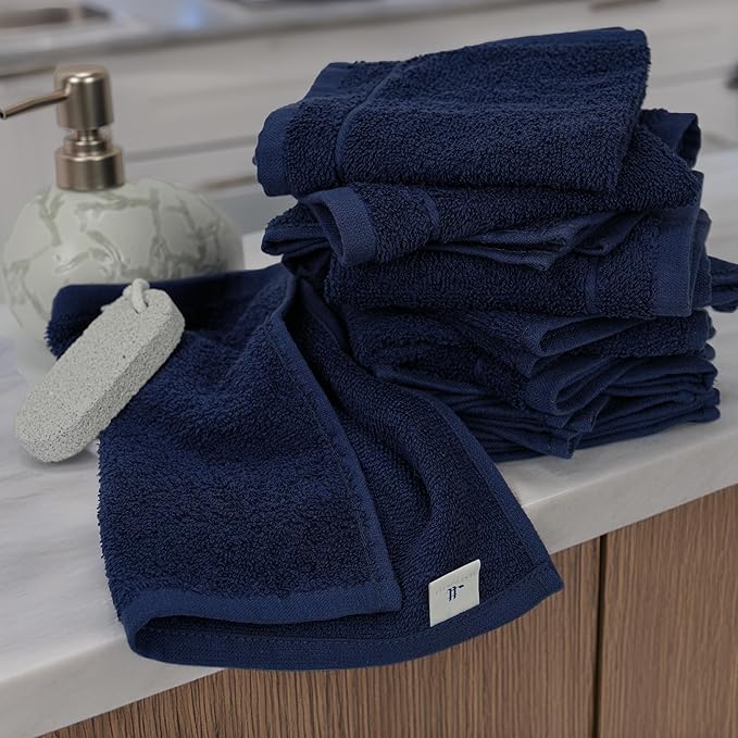Tens Towels Pack of 24 Washcloths, 12 x 12 Inches, Lighter Weight, Quick to Dry